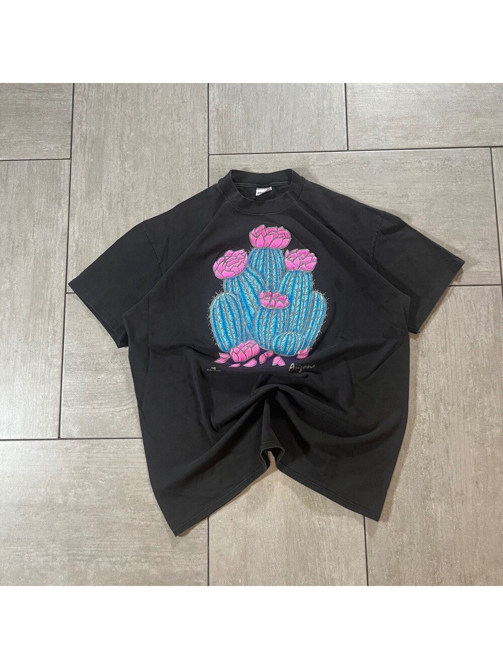 Vintage Stedman Super Hi-Cru Arizona Cactus Graphic T-Shirt Black XL 1069